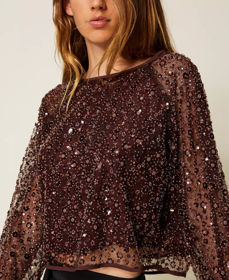 Tulle blouse with sequins
