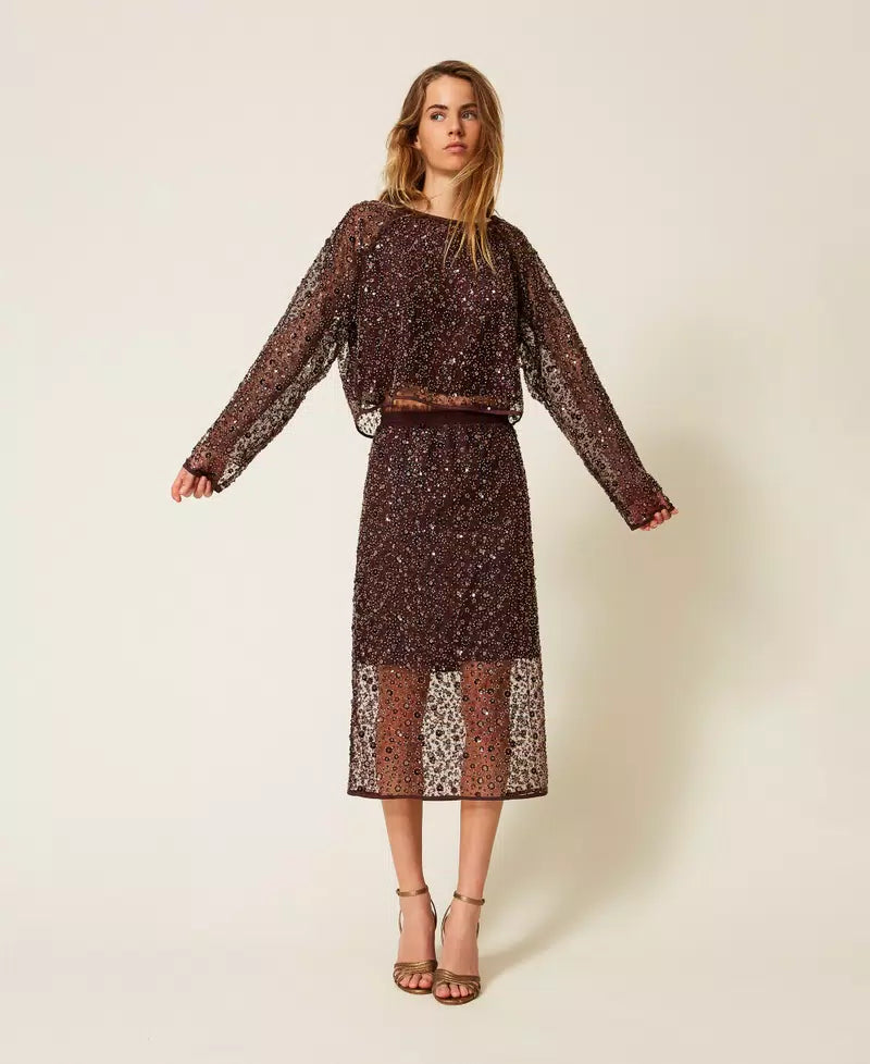 Tulle blouse with sequins