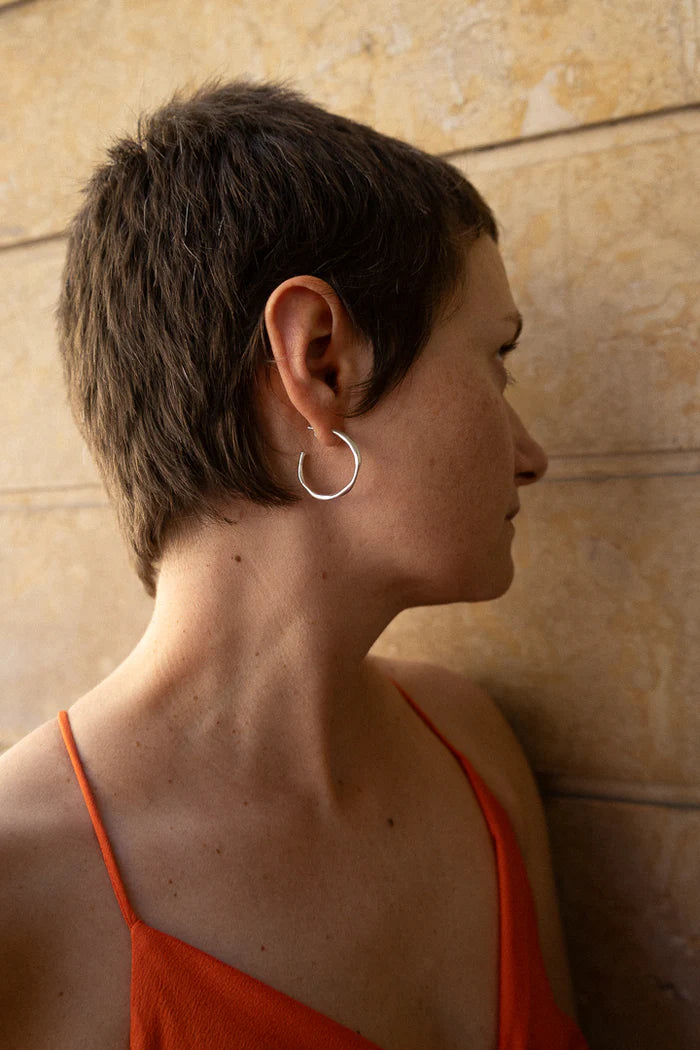 Aretas Thin Irregular Hoops Silver
