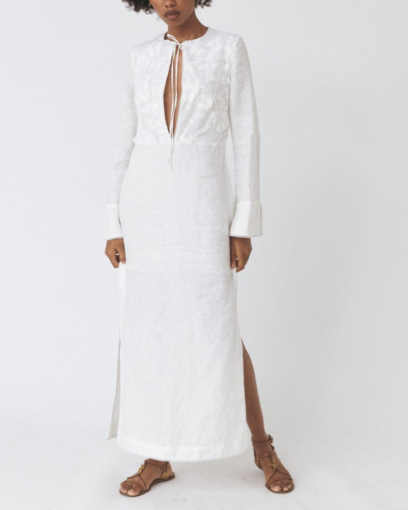 EMBROIDERED KAFTAN IN WHITE