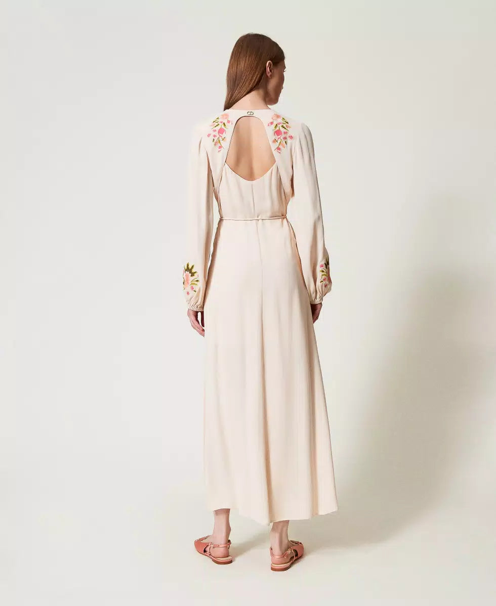 Long dress with floral embroidery
