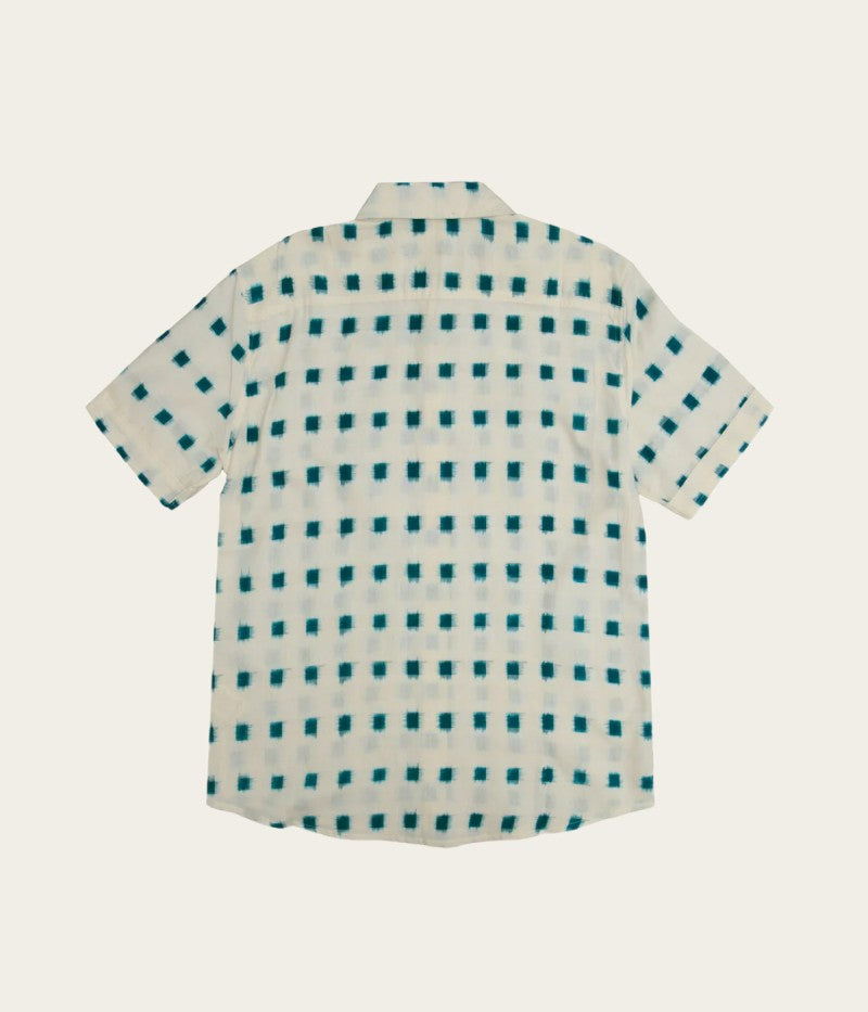 aura hand-woven cotton shirt in white and blue