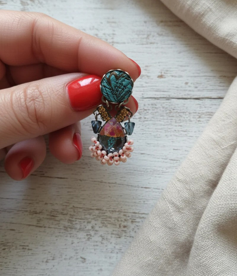 Brincos Ayala Bar com Cristal Gota Multicolor Turquesa