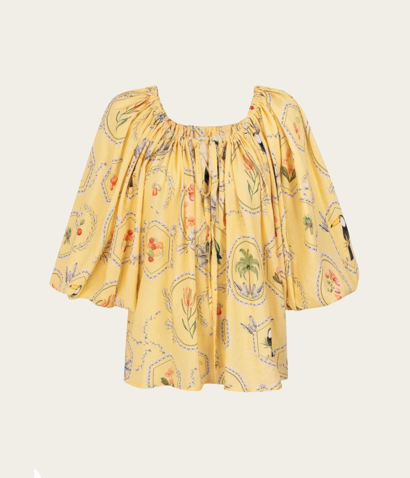 Boho Puff Sleeve Linen Top - Butter Yellow