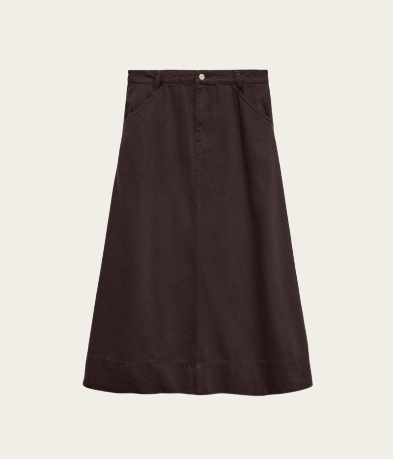 A-Line Cotton Blend Midi Skirt