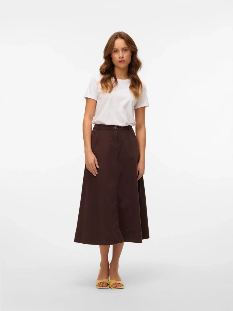A-Line Cotton Blend Midi Skirt