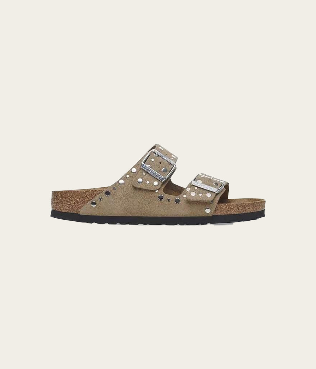 Arizona Rivet Taupe Suede Leather Narrow