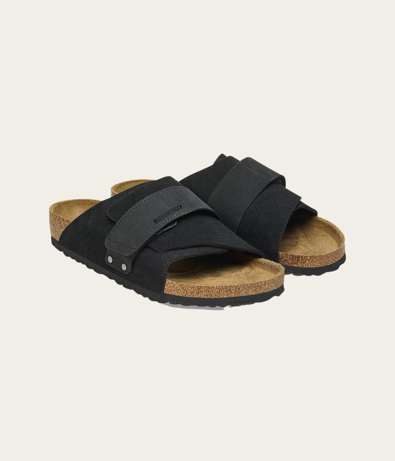 Kyoto Black Nubuck Leather Suede Sandals