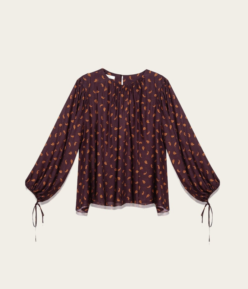 Paisley-Print Long-Sleeve Blouse
