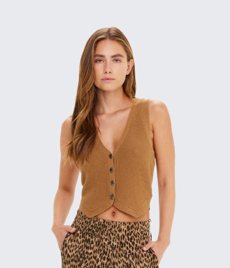 Babylon Button Knit Vest Tan