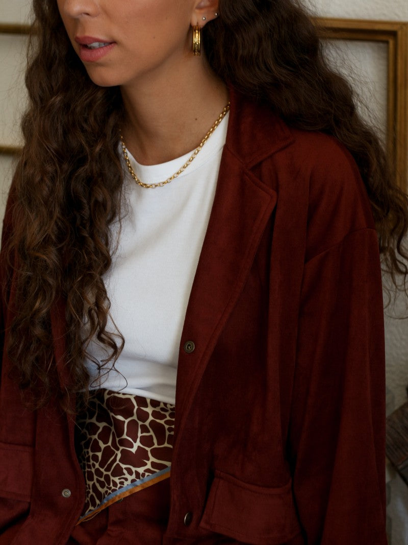 Ella Suede Overshirt in Terracotta
