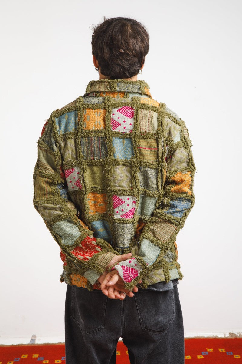 gray patchwork jacket in green