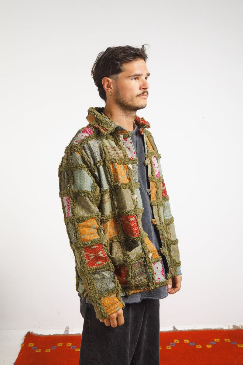 gray patchwork jacket in green