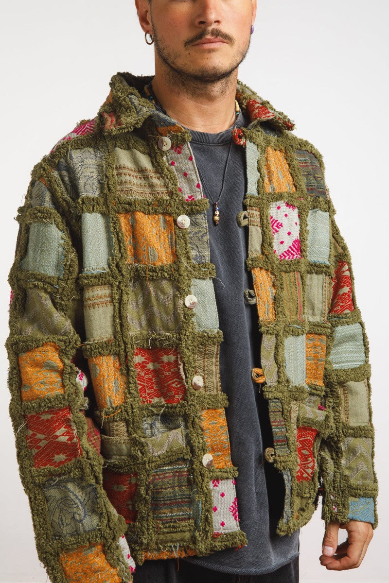 gray patchwork jacket in green