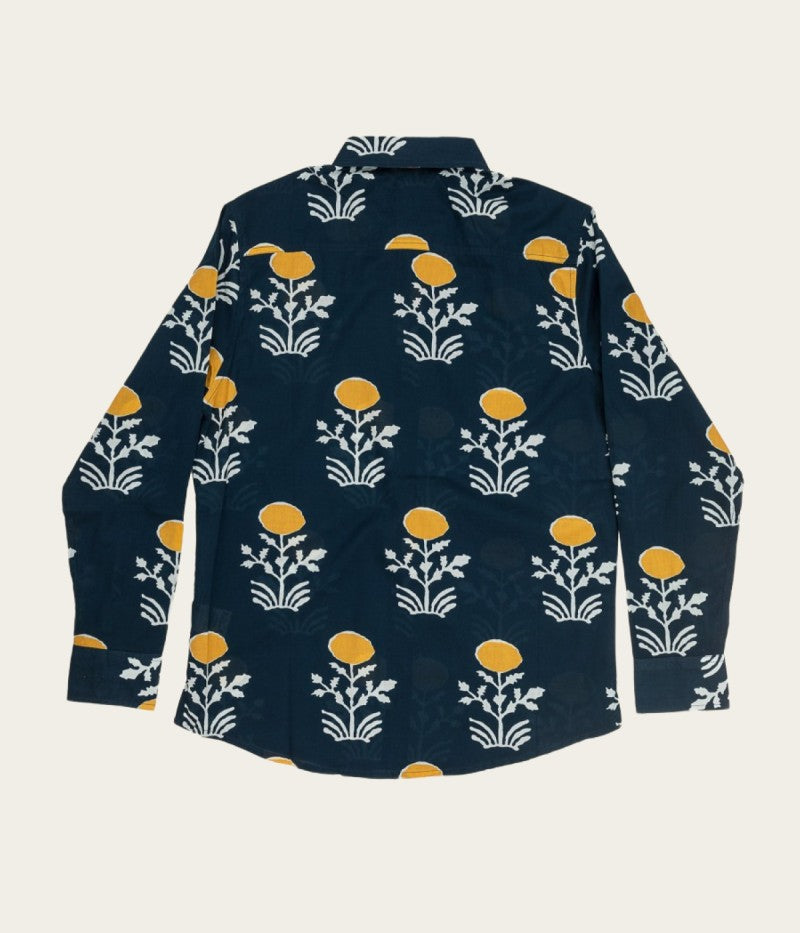kavi hand-printed long sleeve shirt in blue