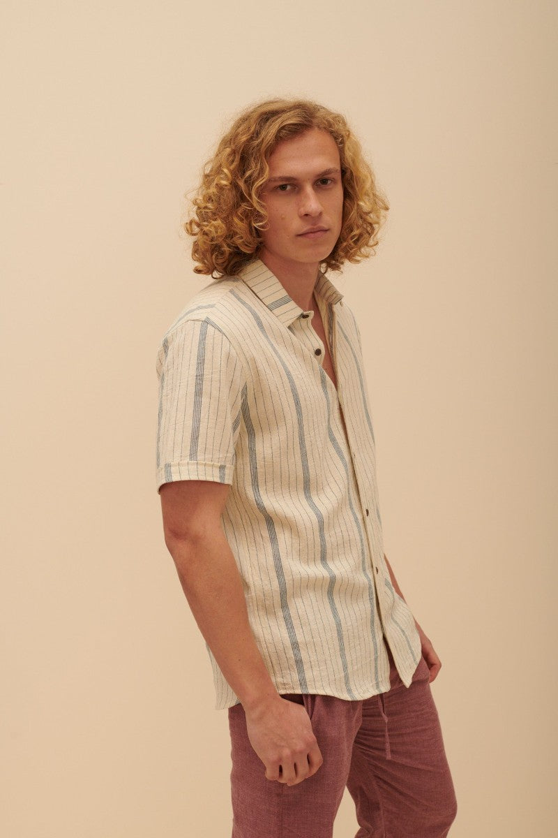 stripes regenerative cotton short sleeve shirt