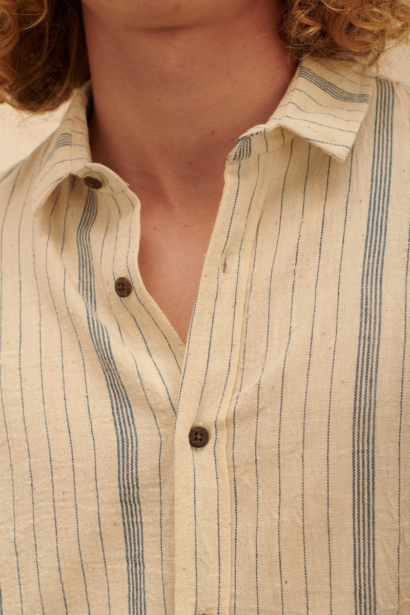 stripes regenerative cotton short sleeve shirt